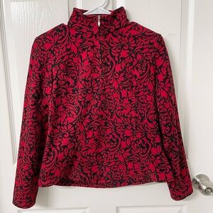 Coldwater Creek Red Black Floral Fleece Quarter Zip Pullover Women’s Size S